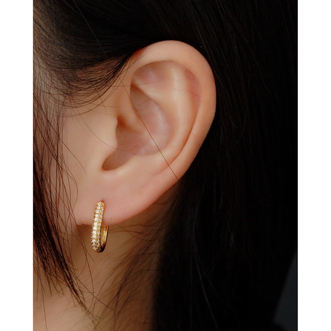 Orecchini A Cerchio Huggie A Forma Di U Con Micro Pavé Di Zirconi Argento Sterling 925 Placcato Oro Minimalista