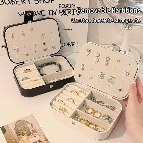 Portable Jewelry Box PU Leather Travel Organizer Case With Necklace Hooks Earring Plate Ring Slots For Women Girls