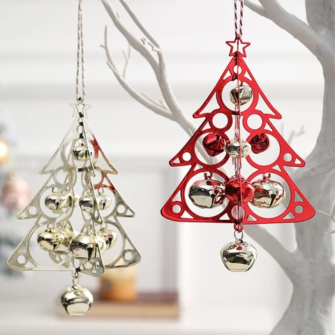 Kerstboom Bel Hangend Ornament Metaal Hol Windgong Kerstfeest Huis Decoratie Feestelijke Ster Boven