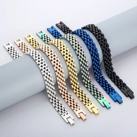 Pulsera Acero Inoxidable Estilo Correa Reloj Jubilee Eslabón President Cadena Punk Joyería Para Hombres Mujeres Pulido Galvanizado