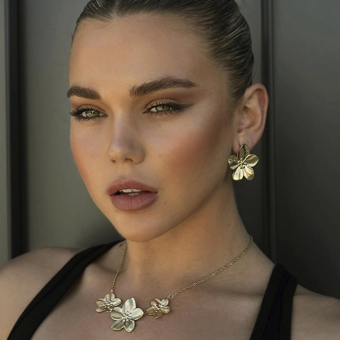 Edelstahl Ohrringe Gold Blume Welle Geometrisch Texturiert Vintage Sommer Strand Schmuck Für Damen