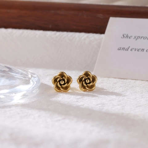 Rose Flower Stud Earrings Titanium Steel Vintage Geometric Minimalist Jewelry For Women Elegant Plated Accessories