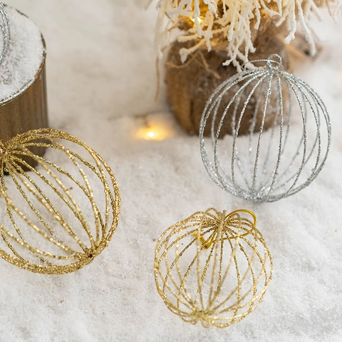 Palle Di Natale Ornamenti Filo Di Ferro Cavo Glitter Luccicante Decorazione Albero Appeso Festa Festiva Casa