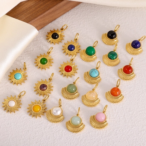 Bohemian Vintage Stainless Steel Fan Shape Sunburst Pendants With Colorful Artificial Pearl For DIY Jewelry Making Necklaces Women Accessories