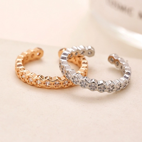 Minimalist Geometric Hexagon Honeycomb Open Ring For Women Adjustable Copper Rhinestone Inlaid Fashion Jewelry Finger Ring