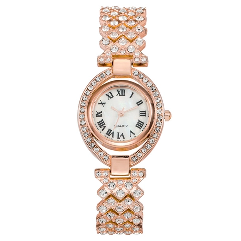 Montre À Quartz Pour Femmes Luxe Strass Alliage Style Bracelet Chiffres Romains Mode Élégant Montre Bijou
