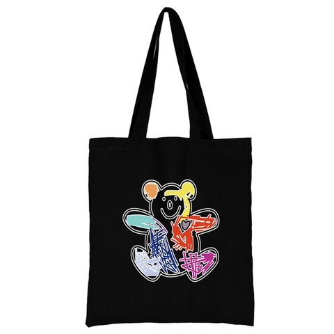 Canvas Tote Bag Printed Cartoon Animal Flower Pattern Harajuku Style Shoulder Shopping Bag For Women Students Daily School Travel