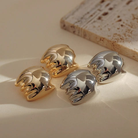 Orecchini a Bottone in Metallo Liquido a Onde Irregolari Vintage per Donna Gioielli Geometrici Statement in Rame Placcato Oro Argento Regalo