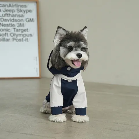 Dog Raincoat Waterproof Hooded Four-Legged Reflective Polyester Color Block Outdoor Pet Rain Jacket