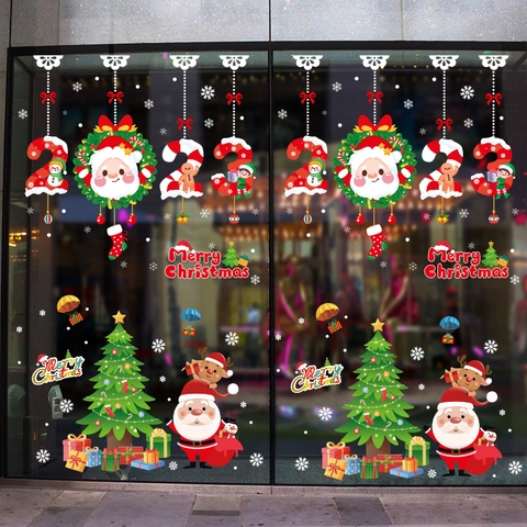 Pegatinas Ventana Navidad PVC Estáticas Impermeables Decoración Escaparate Papá Noel Reno Decoración Hogar Festiva