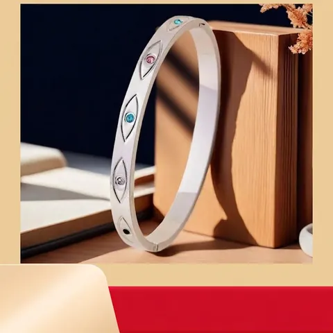 Brazalete Ojo Turco Acero Inoxidable Para Mujer Chapado En Oro 18K Diamantes Coloridos Joyería Impermeable Retro Boho