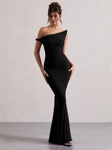 Abito Lungo Monospalla Poliestere Elastan Senza Schiena Bodycon Vestibilità Aderente Sexy Tinta Unita Festa Donne