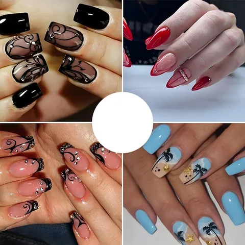 French Style Press On Nails Long Coffin Almond Shape With Rhinestones And Artificial Pearls Luxury Fake Nails For Women Manicure
