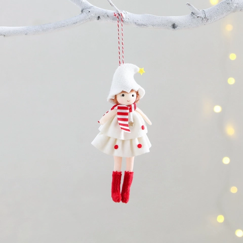Angelo Di Natale Bambola Ornamento Appeso Peluche Tessuto Fata Con Cappello Stella Sciarpa Righe Per Albero Natale