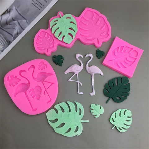 Flamingo Monstera Blatt Silikonform Fondant Tortendeko Schokolade Backen DIY Handwerk Tropischer Stil Rosa Flexibel