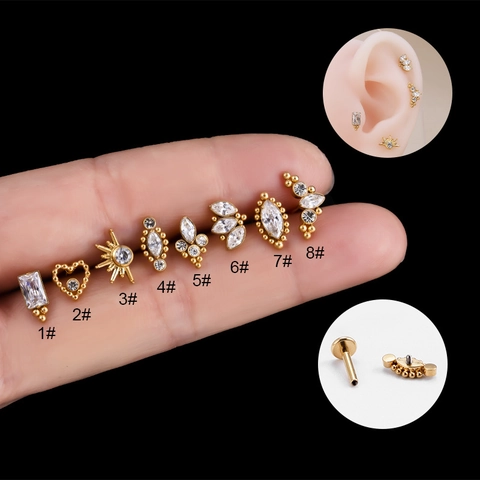 Titan Labret Stud Knorpel Piercing Ohrring Mit Zirkonia Herz Krone Innengewinde Schraubverschluss