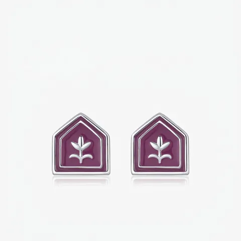 Orecchini A Lobo In Argento Sterling 925 Smalto Viola Motivo Floreale Tulipano Forma Casa Pentagono Stile Vintage Britannico Donne