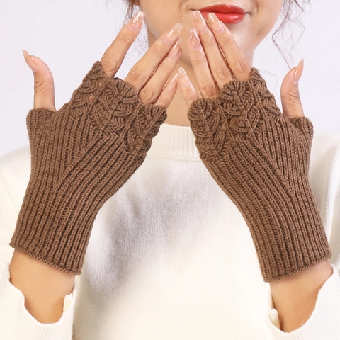 Fingerlose Strickhandschuhe Damen Winter Warm Acryl Gehäkelte Halbfinger Handschuhe Schicke Armstulpen