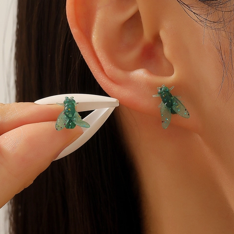 Orecchini a Bottone Simulazione Mosca Realistica per Donna Divertente Design a Insetto Bizzarro Orecchini in Resina Gioielli Regalo Creativi
