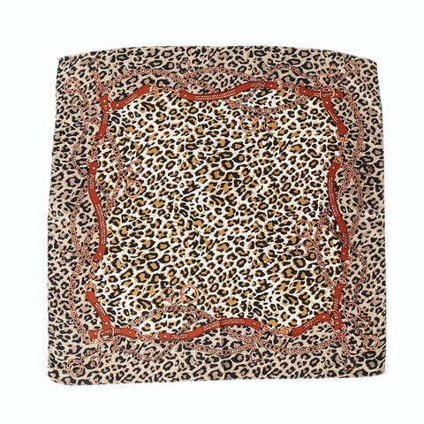 Fashion Women Leopard Floral Print Satin Square Scarf Elegant Silk Like Neck Scarf Decorative Head Wrap Office Daily Accessory
