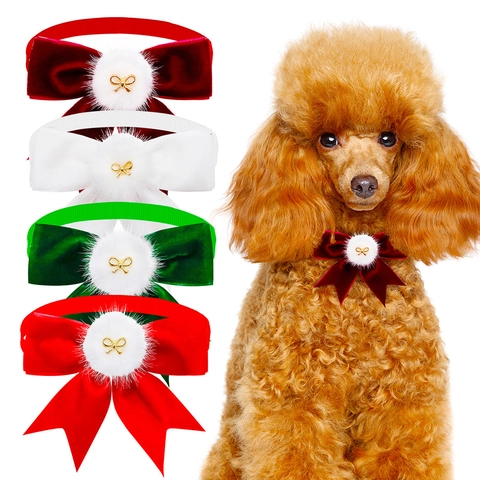 Collare Papillon Per Animali Domestici Natale Velluto Regolabile Cravatta Per Vacanze Con Pompon E Fiocco In Metallo