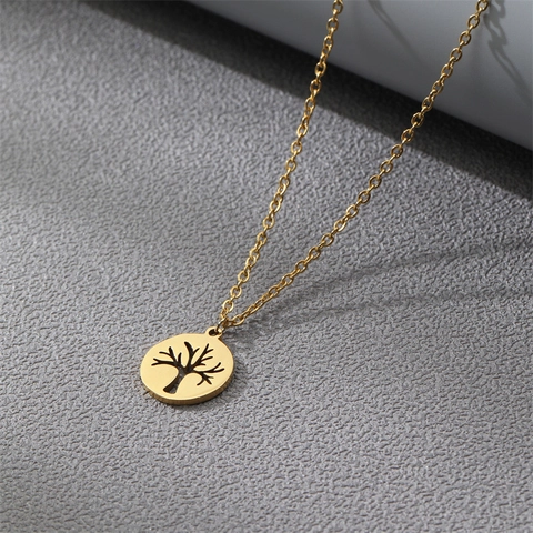 Collana Con Ciondolo Albero Della Vita Acciaio Inossidabile Medaglione Tondo Cavo Punk Hip Hop Gioielli Oro Uomo Donna