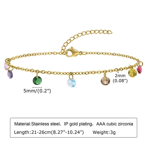 Tobillera de Acero Inoxidable Con 7 Circonias AAA Colgantes Redondos Minimalista Chapado en Oro Joyería de Mujer para Vacaciones