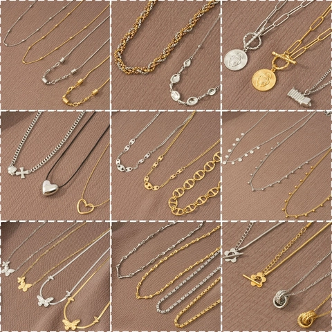 Elegant Titanium Steel Pendant Necklace For Women Gold Silver Butterfly Heart Flower Cross Geometric Fashion Jewelry