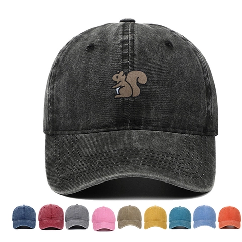 Eichhörnchen Stickerei Gewaschene Baumwolle Baseballkappe Vintage Sonnenschutz Outdoor Sport Verstellbar Für Damen Herren