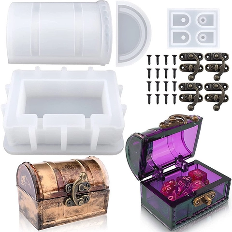Treasure Box Silicone Molds For Resin Casting Jewelry Storage Box DIY Craft With Metal Lock Buckles Retro Style Novelty