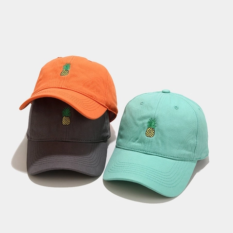 Gorra De Béisbol De Algodón Bordado De Piña Ajustable Sombrero De Sol Casual Transpirable Visera Curva