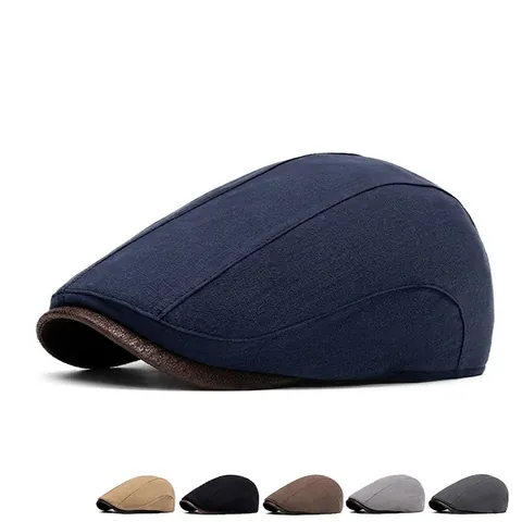 Flat Cap Retro British Style Cotton Linen Breathable Duck Tongue Hat Adjustable Vintage For Men Women Lightweight