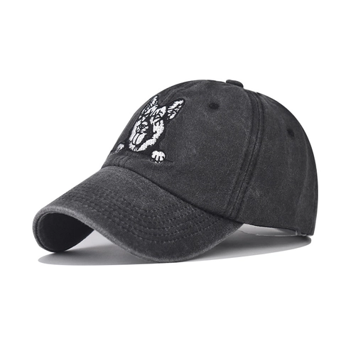 Vintage Washed Cotton Baseball Cap Embroidered Dog Cat Pattern Distressed Dad Hat Adjustable For Men Women