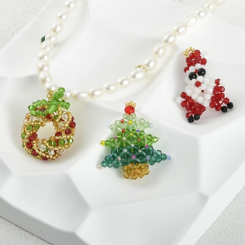 Colgantes De Navidad De Cuentas De Cristal Tejidas A Mano Accesorios De Joyería DIY Para Pendientes Papá Noel Árbol Corona Campana