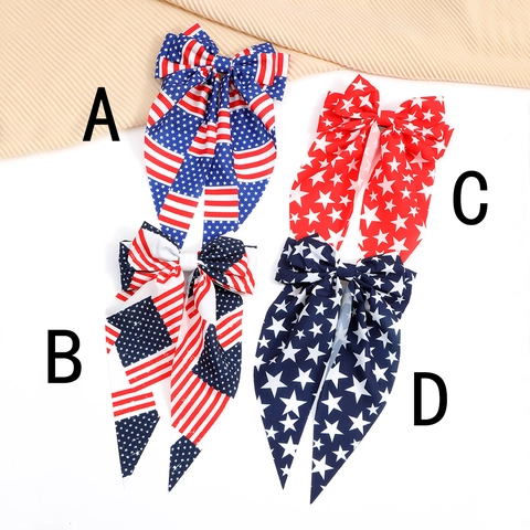 American Flag Bow Hair Clip Large Stars Stripes Ribbon Streamer Spring Clip Ponytail Accessory Independence Day Festival Hairpin Women