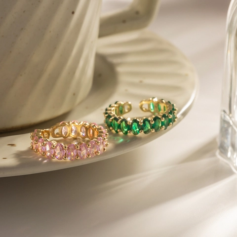 Ovaler Zirkonia Offener Ring Kupfer Vergoldet Verstellbar Trendiger Mode Schmuck Für Damen
