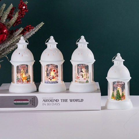 LED Weihnachts Laterne Hängende Nachtlicht Kunststoff Dekolampe Weihnachtsmann Rentier Schneemann Muster Festliche Deko