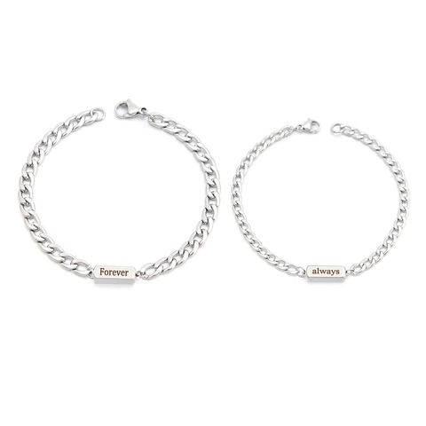 Ensemble de Bracelets de Couple Gravés en Alliage Vintage Forever Always Gravé Chaîne à Maillons Cubains pour Femmes Hommes Amants Bijoux