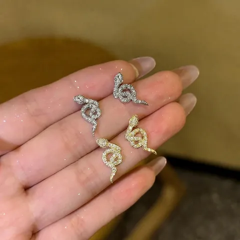 Exquisite Snake Coiled Rhinestone Stud Earrings With 925 Sterling Silver Earring Post Copper Gold Silver Plated Jewelry For Women