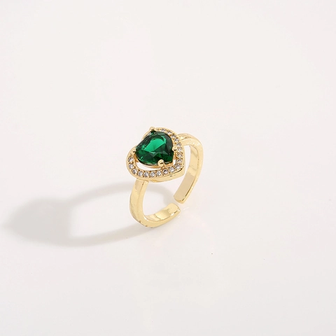 Romantischer Herzförmiger Zirkon Verstellbarer Offener Ring Kupfer Mit 18K Gold Beschichtung Eleganter Modeschmuck Damen
