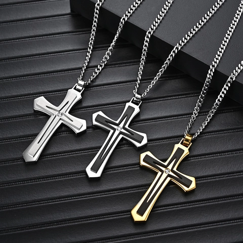 Collana Con Ciondolo A Croce Acciaio Inossidabile 316 Bicolore Strass Gotico Hip Hop Gioielli Di Tendenza Da Uomo