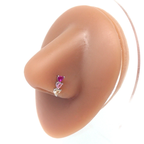 Triple Heart Nose Stud And Ear Cartilage Stud 316L Stainless Steel Copper Zircon Gradient Piercing Jewelry Women Men Punk Chic Style