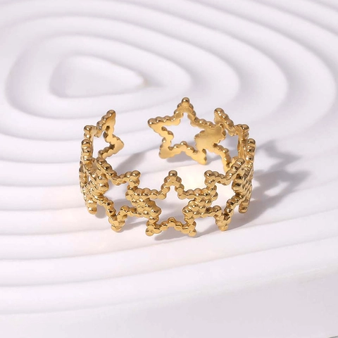 Anello A Stella Svuotato In Acciaio Inossidabile Placcato Oro Geometrico Aperto Regolabile Gioielli Per Donne Ragazze