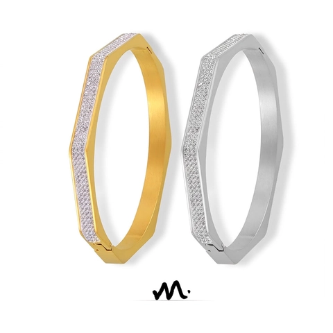 Bracelet Jonc Octogonal Pour Femmes Titane Acier Inoxydable Strass Blanc Géométrique Chic Bijoux Minimalistes
