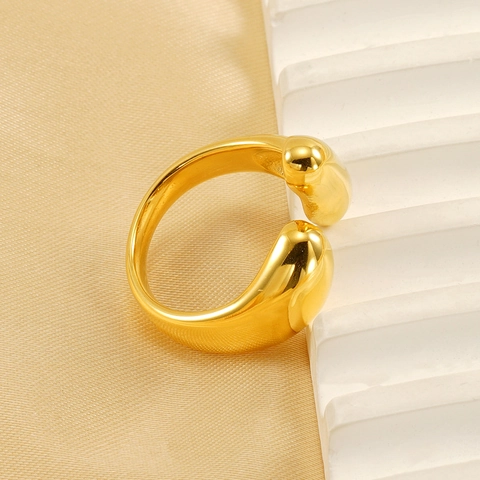 Minimalist Adjustable Open Ring 18K Gold Plated Stainless Steel Irregular Organic Shape Vintage Jewelry For Women