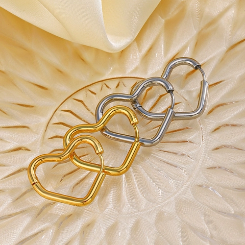 Heart Hoop Earrings Stainless Steel 18K Gold Plated Minimalist Polished Ins Style Fashion Jewelry For Women Girls