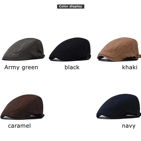 Men Vintage Cotton Canvas Flat Cap Adjustable Ivy Newsboy Hat Retro Embroidery Windproof Casual Outdoor Headwear