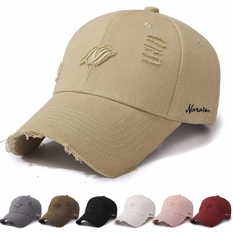 Cappello Da Baseball Vintage Distressed Cotone Strappato Protezione Solare Outdoor Streetwear Regolabile Unisex