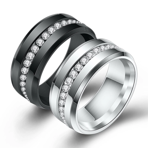 Anello A Fascia Minimalista Acciaio Inossidabile Incastonato Con Zirconi Superficie Spazzolata Gioielli Di Moda Neutrali Per Uomo E Donna
