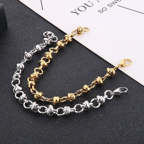 Minimalist INS Style Titanium Steel Knot Chain Bracelet For Men Women Creative Handmade Ring Splicing Geometric Versatile Jewelry